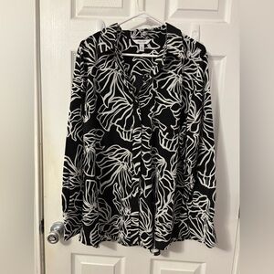 Nine West Black and White Abstract Blouse
